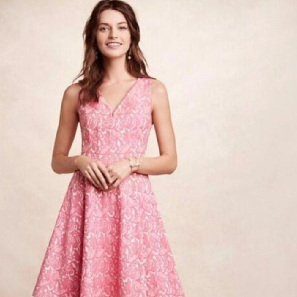 Anthropologie Maeve Claribel Pink Floral Jacquard Dress Size 2